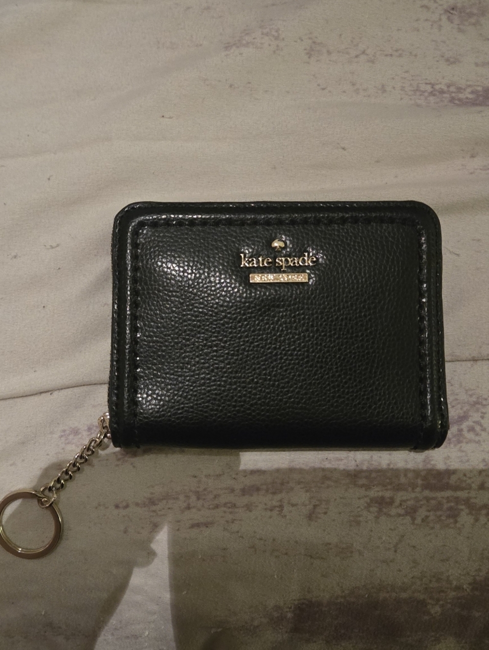 kate spade black leather zip card case with key ring